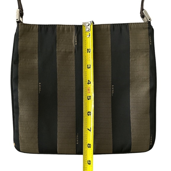 FENDI Vintage Pequin Stripe Crossbody Bag Tobacco Brown Canvas Leather Authentic - Picture 8 of 13